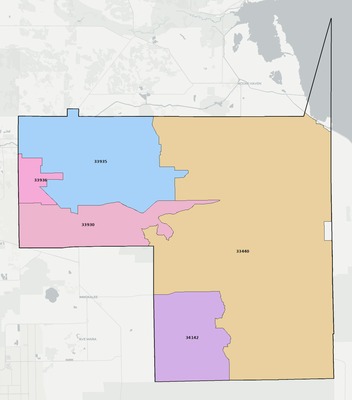Hendry County FL ZIP code boundaries map