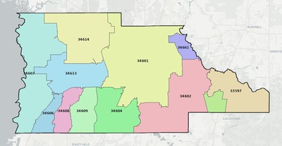 Hernando County FL ZIP code boundaries map