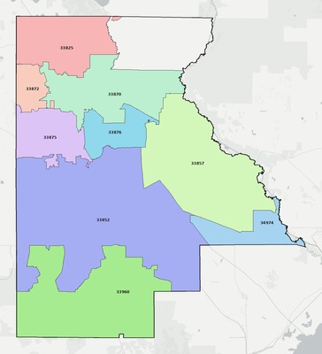 Highlands County FL ZIP code boundaries map
