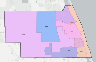 Indian River County FL ZIP code boundaries map