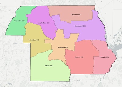 Jackson County FL townships and subdivisions map