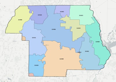 Jackson County FL ZIP code boundaries map