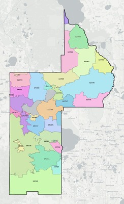 Lake County FL ZIP code boundaries map