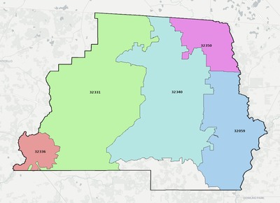 Madison County FL ZIP code boundaries map