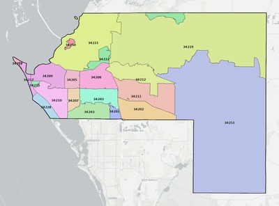 Manatee County FL ZIP code boundaries map