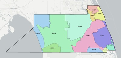 Martin County FL ZIP code boundaries map