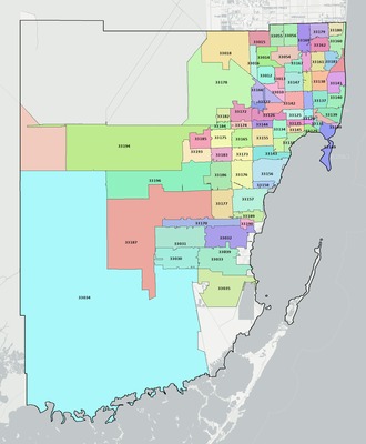 Miami-Dade County FL ZIP code boundaries map