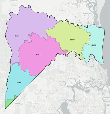 Nassau County FL ZIP code boundaries map
