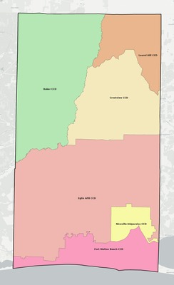 Okaloosa County FL townships and subdivisions map