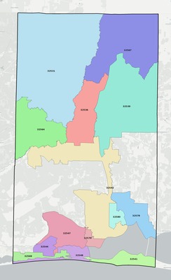Okaloosa County FL ZIP code boundaries map