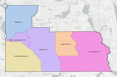 Orange County FL townships and subdivisions map