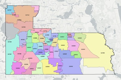 Orange County FL ZIP code boundaries map