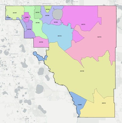 Osceola County FL ZIP code boundaries map