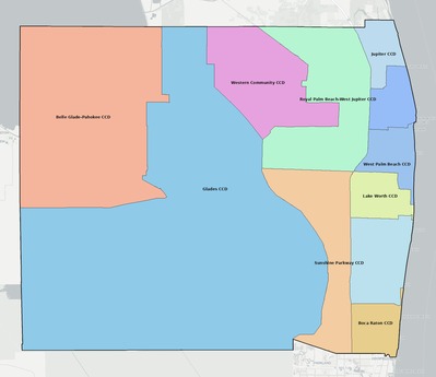 Palm Beach County FL townships and subdivisions map