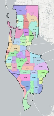 Pinellas County FL ZIP code boundaries map