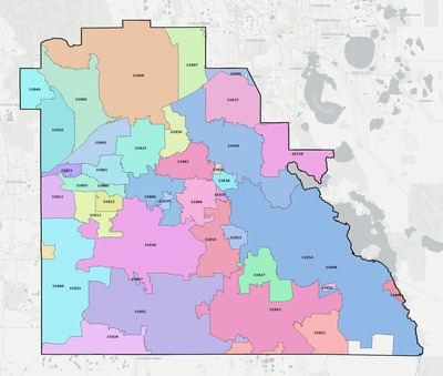 Polk County FL ZIP code boundaries map