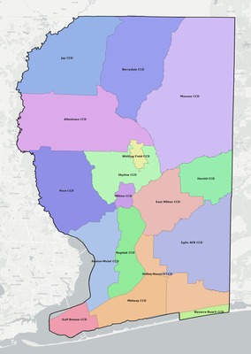 Santa Rosa County FL townships and subdivisions map