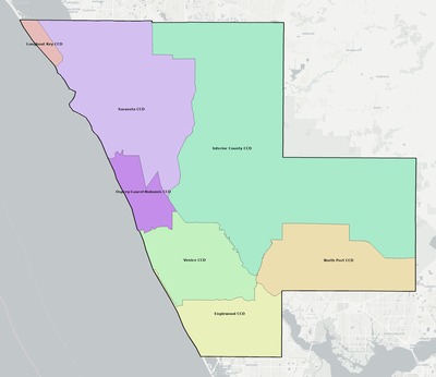 Sarasota County FL townships and subdivisions map