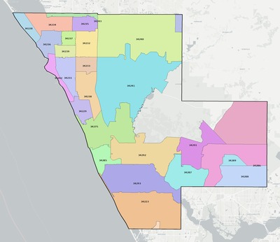 Sarasota County FL ZIP code boundaries map