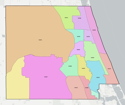 St. Lucie County FL ZIP code boundaries map
