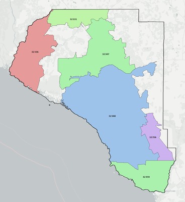 Taylor County FL ZIP code boundaries map