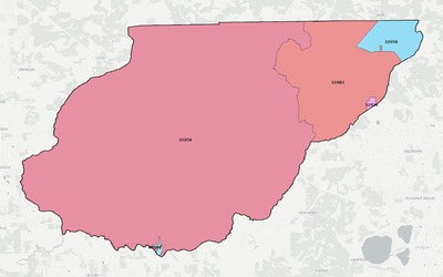 Union County FL ZIP code boundaries map