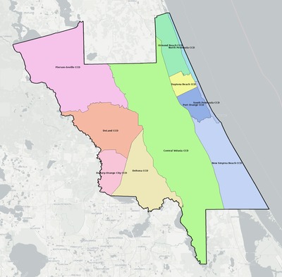 Volusia County FL townships and subdivisions map