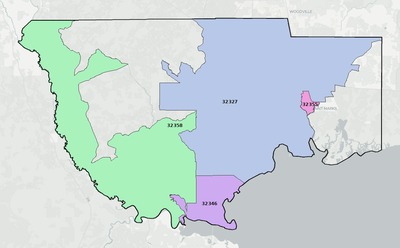 Wakulla County FL ZIP code boundaries map