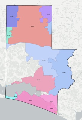 Walton County FL ZIP code boundaries map
