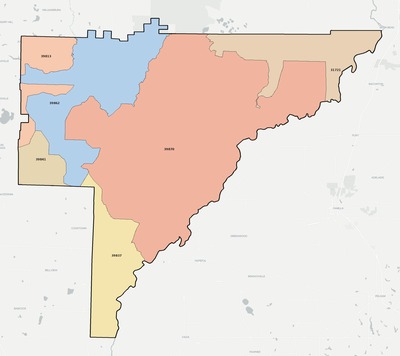Baker County GA ZIP code boundaries map