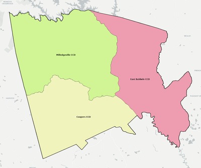Baldwin County GA townships and subdivisions map