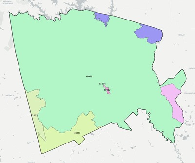 Baldwin County GA ZIP code boundaries map