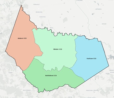 Barrow County GA townships and subdivisions map