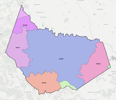 Barrow County GA ZIP code boundaries map