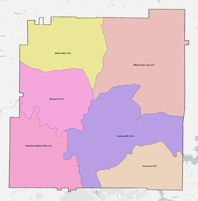 Bartow County GA townships and subdivisions map