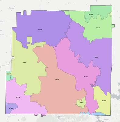 Bartow County GA ZIP code boundaries map