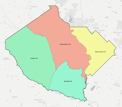 Bibb County GA townships and subdivisions map