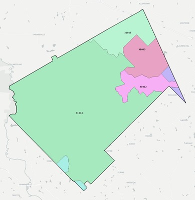 Bleckley County GA ZIP code boundaries map