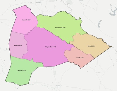 Burke County GA townships and subdivisions map