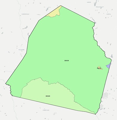 Candler County GA ZIP code boundaries map