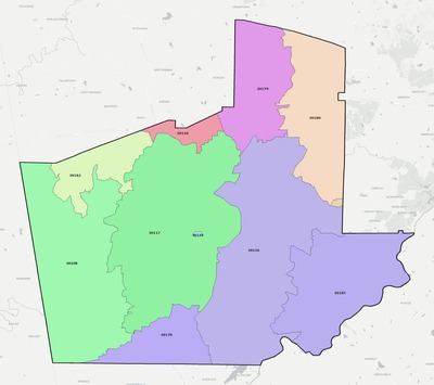 Carroll County GA ZIP code boundaries map