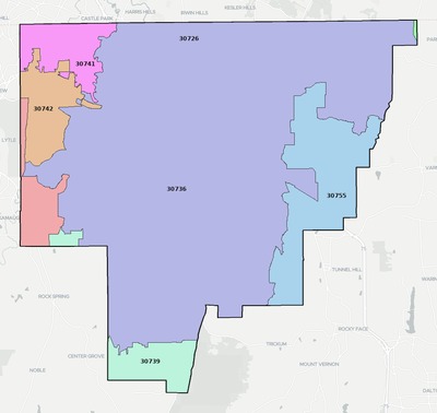 Catoosa County GA ZIP code boundaries map