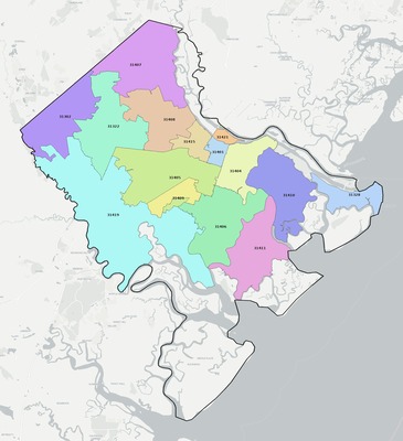 Chatham County GA ZIP code boundaries map