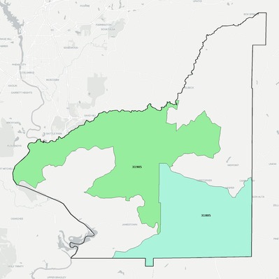 Chattahoochee County GA ZIP code boundaries map