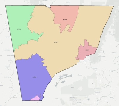 Chattooga County GA ZIP code boundaries map