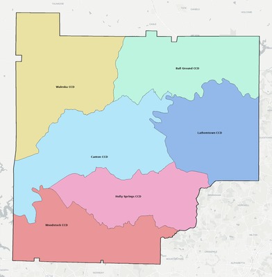 Cherokee County GA townships and subdivisions map