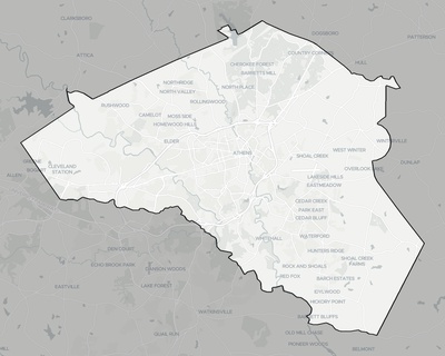 Clarke County GA county basemap context