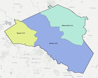 Clarke County GA townships and subdivisions map
