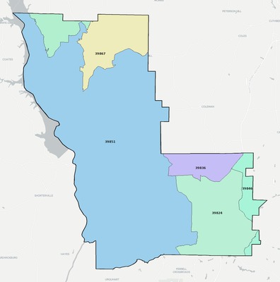 Clay County GA ZIP code boundaries map