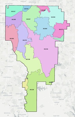 Clayton County GA ZIP code boundaries map